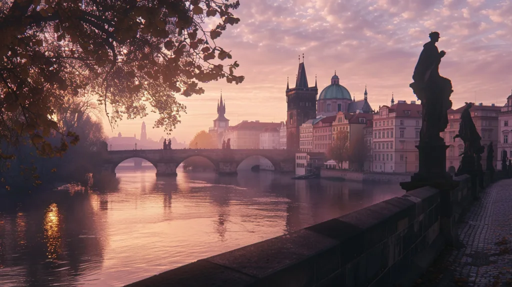 Charles Bridge in Prague at sunrise