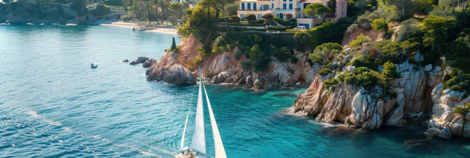 sailboat gliding along the French Riviera