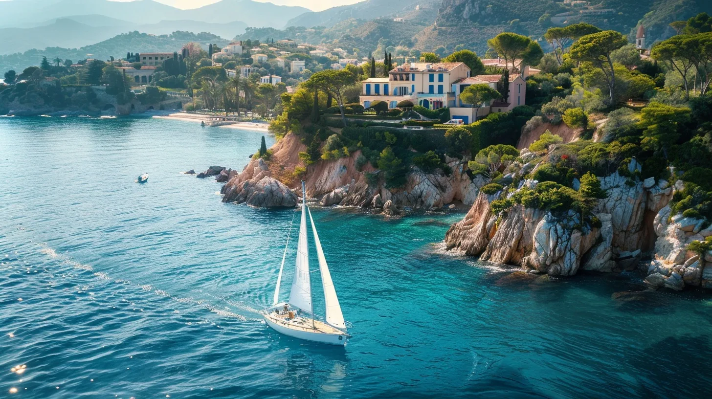 sailboat gliding along the French Riviera